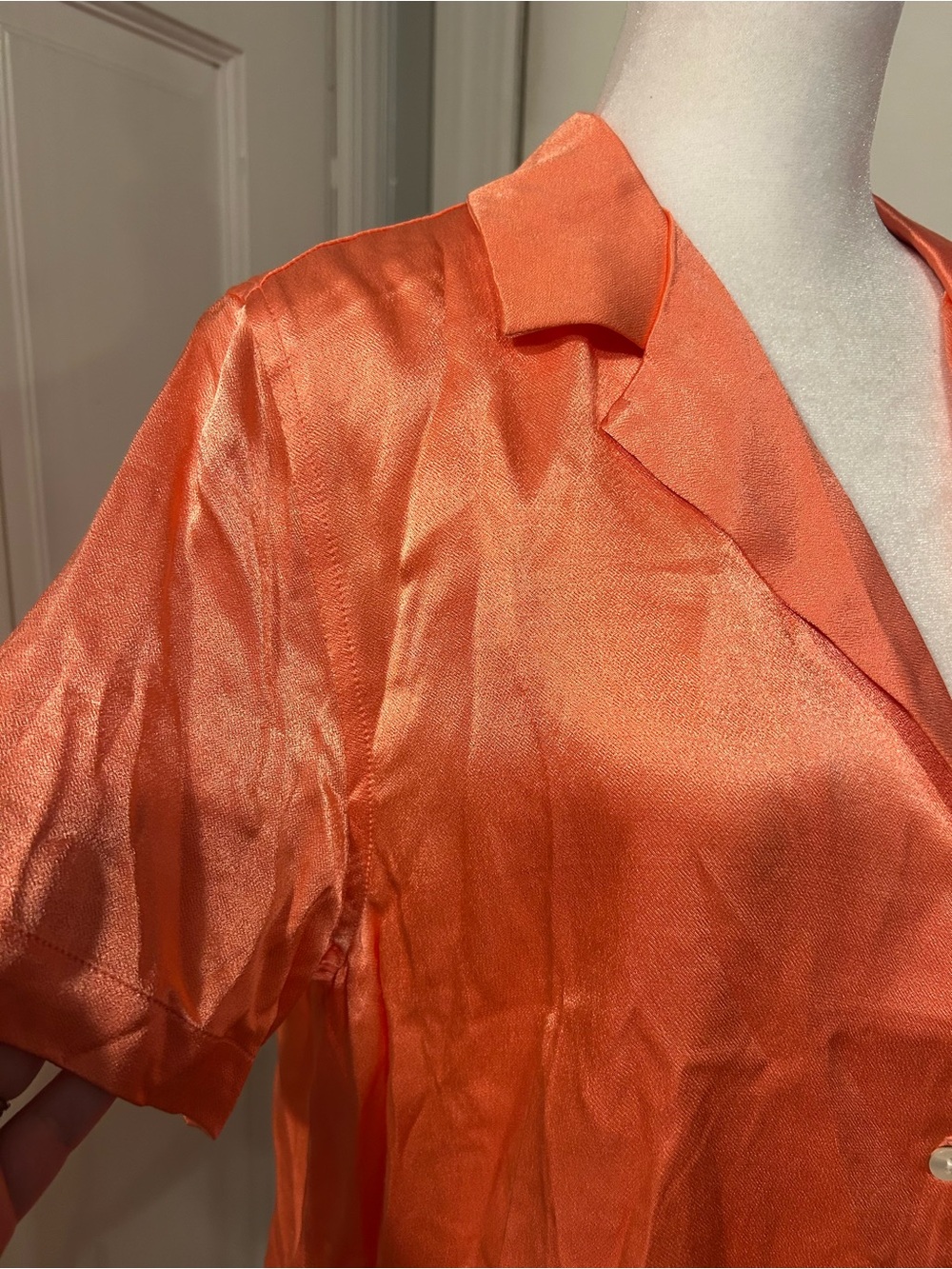 NWT Nautica Orange Satin Camp Shirt - Women's Short Sleeve Button-Up - Picture 4 of 7